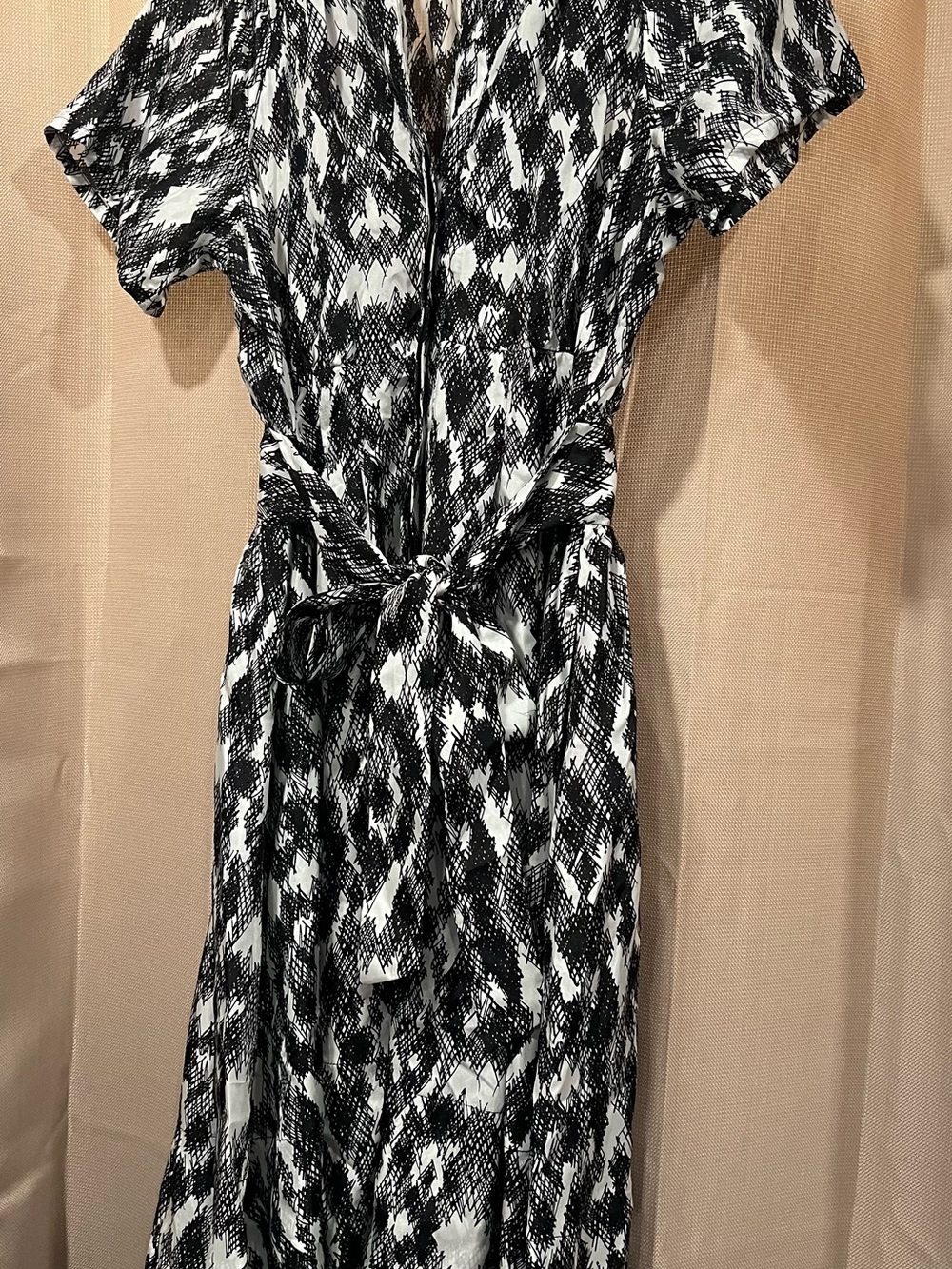 Derek Lam Black and White Abstract Wrap Midi Dress